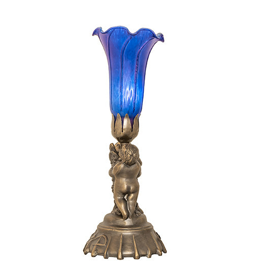 13" High Blue Tiffany Pond Lily Twin Cherub Accent Lamp