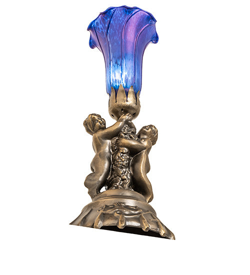 13" High Blue Tiffany Pond Lily Twin Cherub Accent Lamp