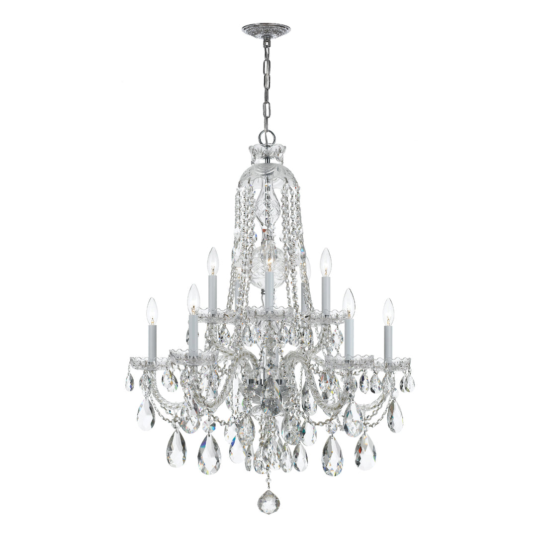 Traditional Crystal 10 Light Swarovski Strass Crystal Polished Brass Chandelier