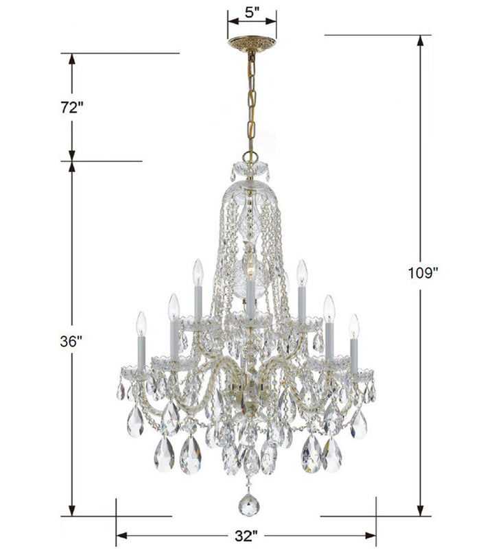 Crystorama Traditional Crystal 10 Light Swarovski Strass Crystal Polished Brass Chandelier