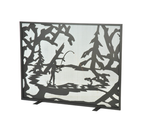 44" Wide X 33" High Fly Fishing Creek Fireplace Screen