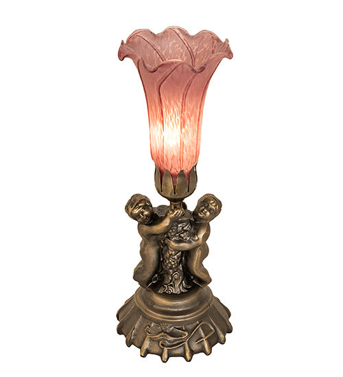 13" High Lavender Pond Lily Twin Cherub Mini Lamp