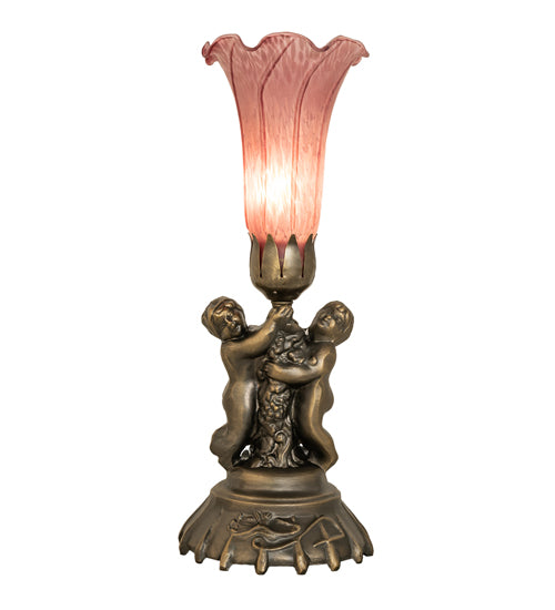 13" High Lavender Pond Lily Twin Cherub Mini Lamp