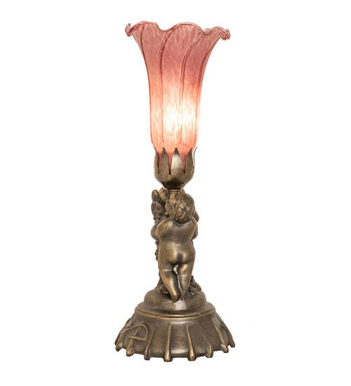 13" High Lavender Pond Lily Twin Cherub Mini Lamp