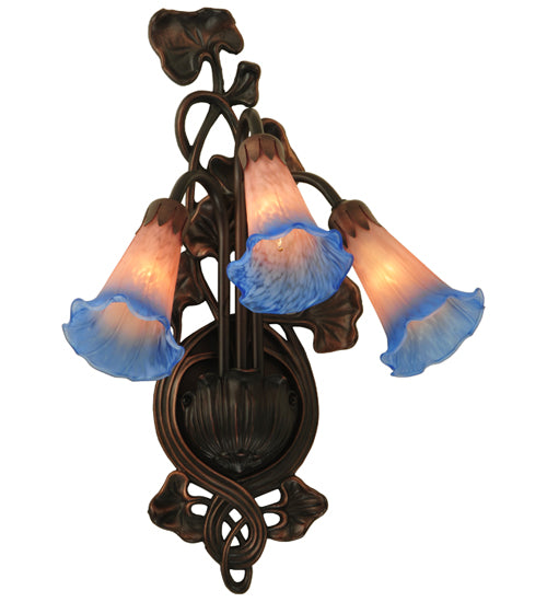 10.5"W Pink/Blue Pond Lily 3 Lt Wall Sconce