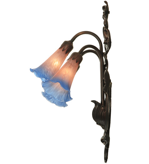 10.5"W Pink/Blue Pond Lily 3 Lt Wall Sconce