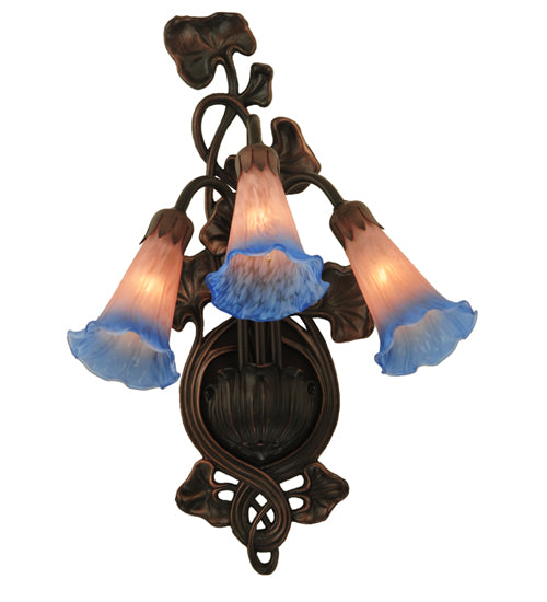 10.5"W Pink/Blue Pond Lily 3 Lt Wall Sconce