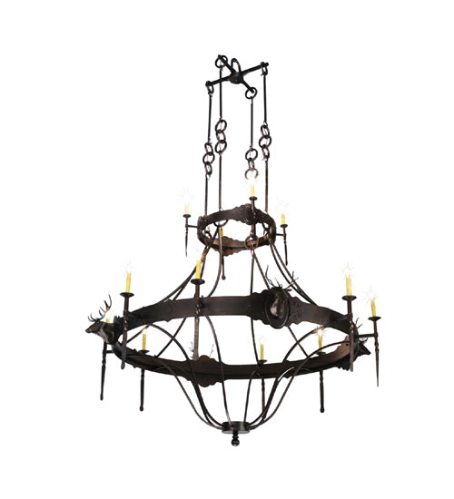 72"W Stag 12 Lt Two Tier Chandelier