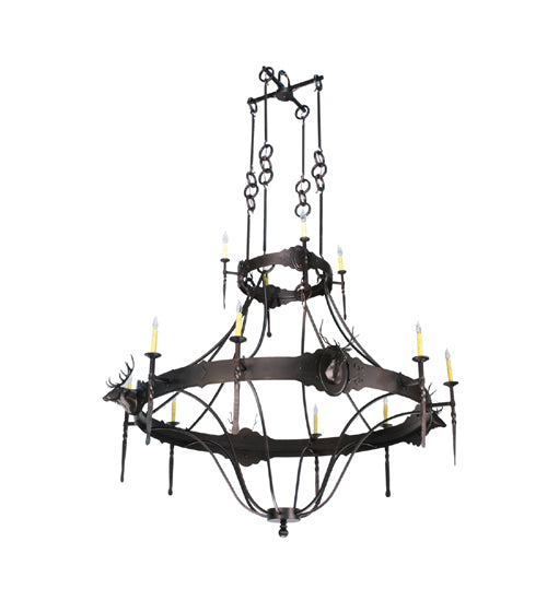 72"W Stag 12 Lt Two Tier Chandelier