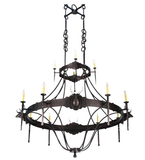 72"W Stag 12 Lt Two Tier Chandelier