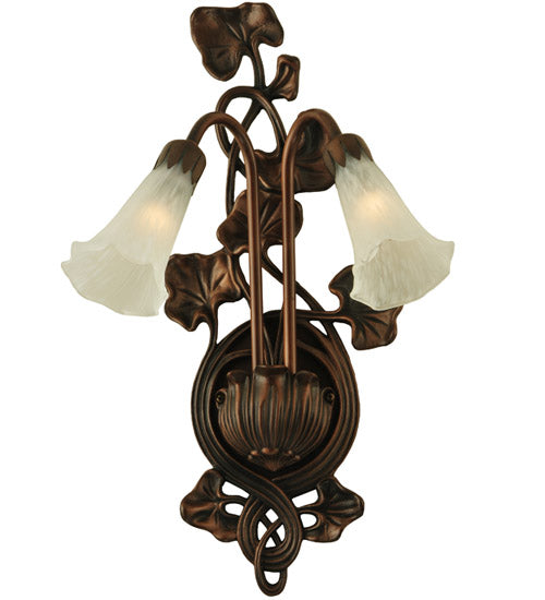 11"W White Pond Lily 2 Lt Wall Sconce