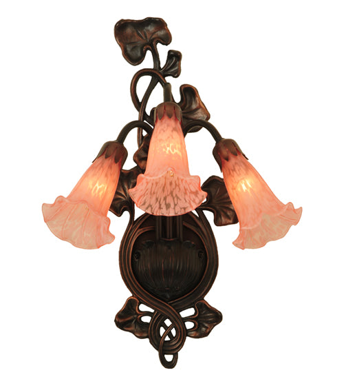 10.5"W Pink Pond Lily 3 Lt Wall Sconce