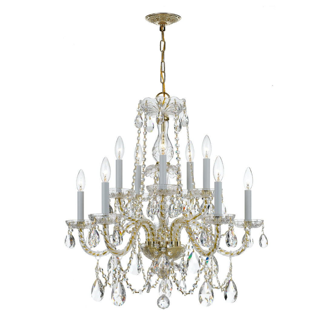 Traditional Crystal 10 Light Spectra Crystal Polished Brass Chandelier