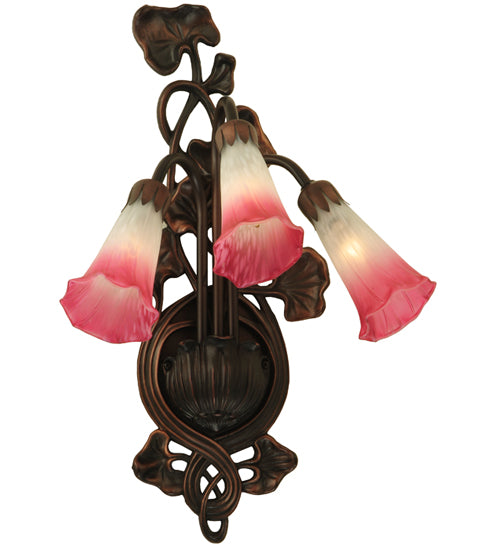 10.5"W Pink/White Pond Lily 3 Lt Wall Sconce