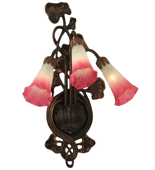 10.5"W Pink/White Pond Lily 3 Lt Wall Sconce