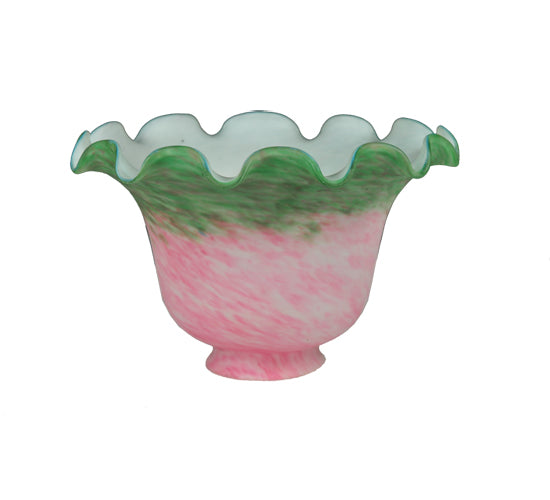 7" Wide Pink & Green Pate-De-Verre Fluted Shade