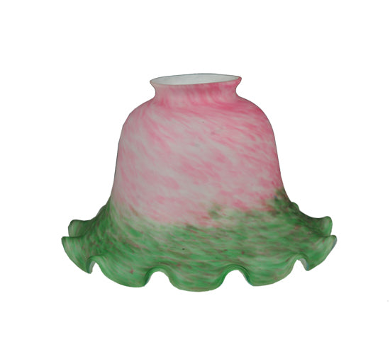 7" Wide Pink & Green Pate-De-Verre Fluted Shade