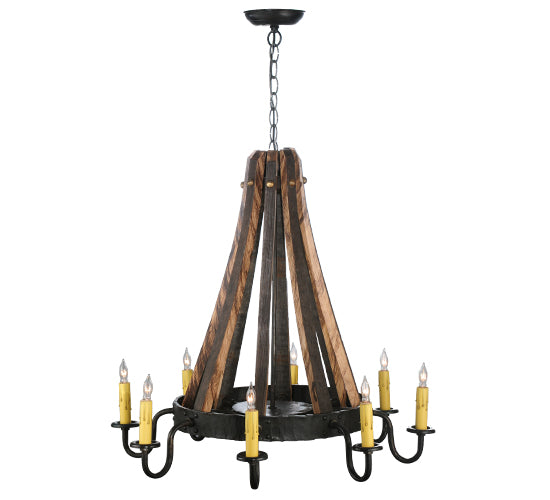 27"W Barrel Stave Madera 8 Lt Chandelier