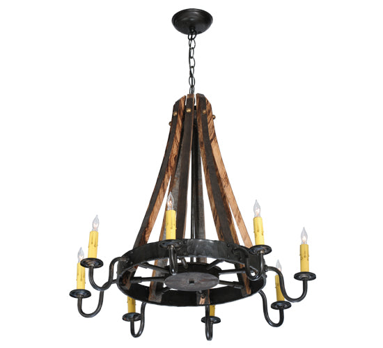 27"W Barrel Stave Madera 8 Lt Chandelier