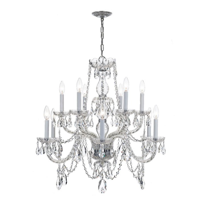 Traditional Crystal 12 Light Hand Cut Crystal Polished Brass Chandelier