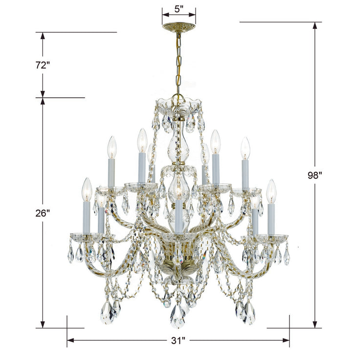 Crystorama Traditional Crystal 12 Light Hand Cut Crystal Polished Brass Chandelier