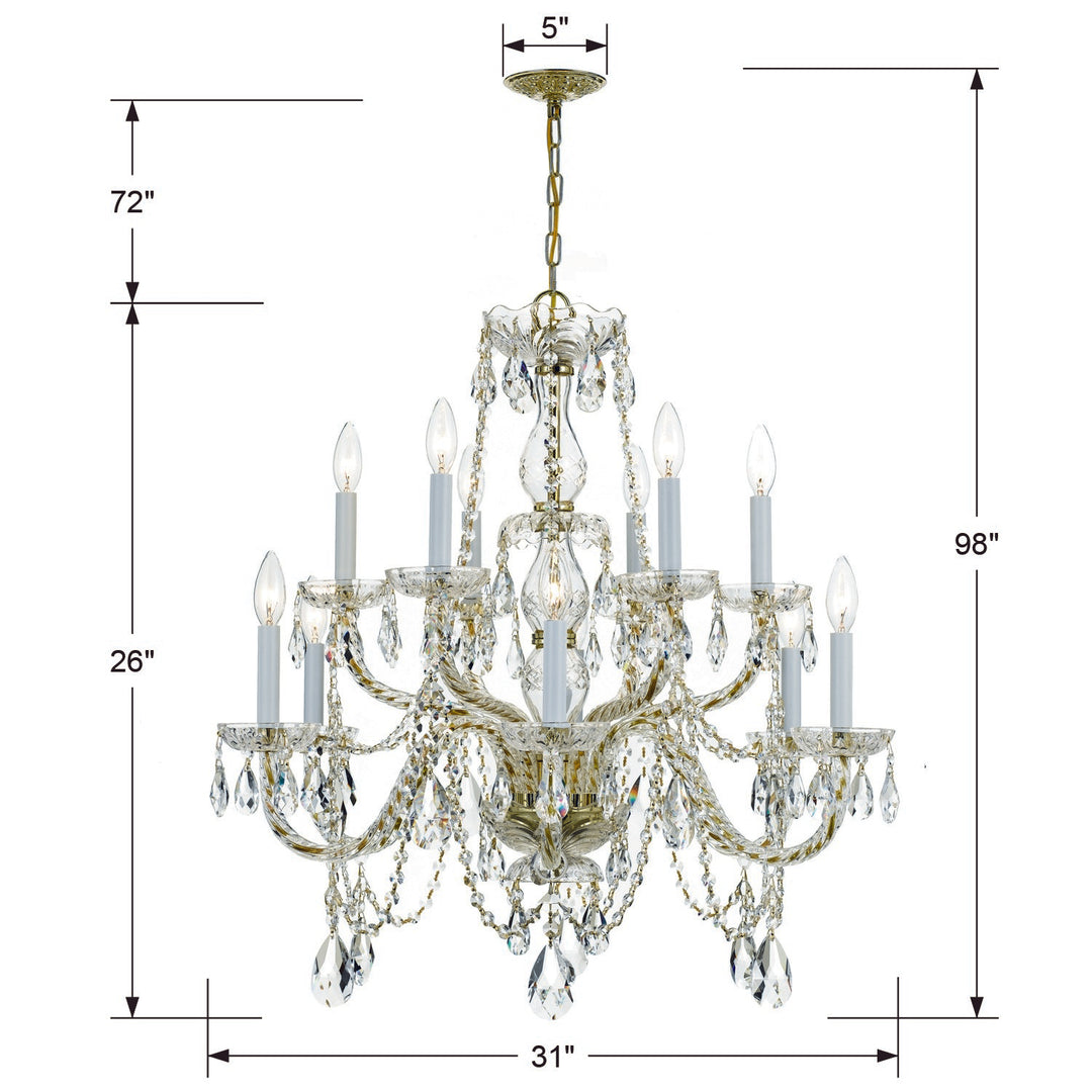 Crystorama Traditional Crystal 12 Light Hand Cut Crystal Polished Brass Chandelier