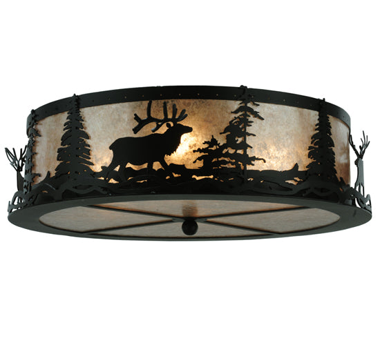 22" Wide Elk At Dusk Flushmount