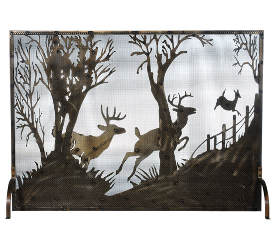 44"W X 31.5"H Deer On The Loose Fireplace Screen