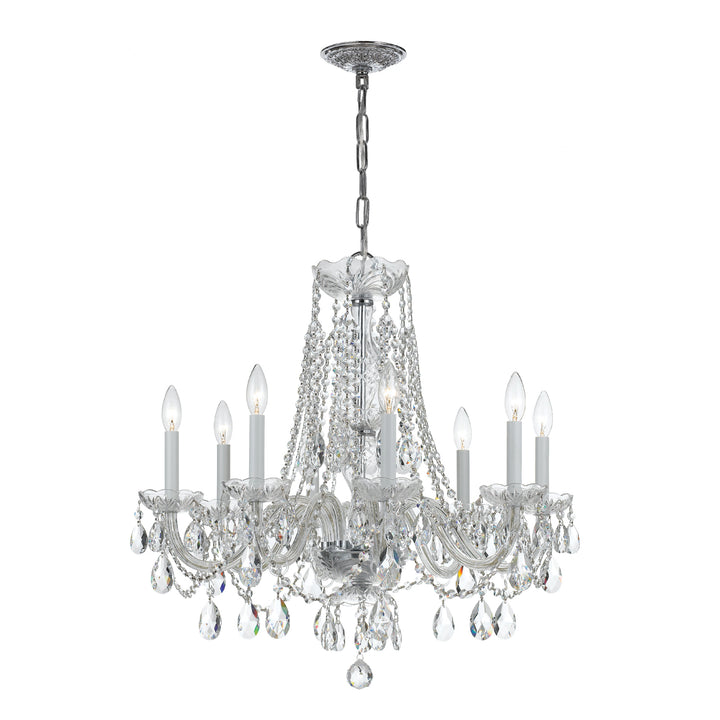 Traditional Crystal 8 Light Hand Cut Crystal Polished Brass Chandelier