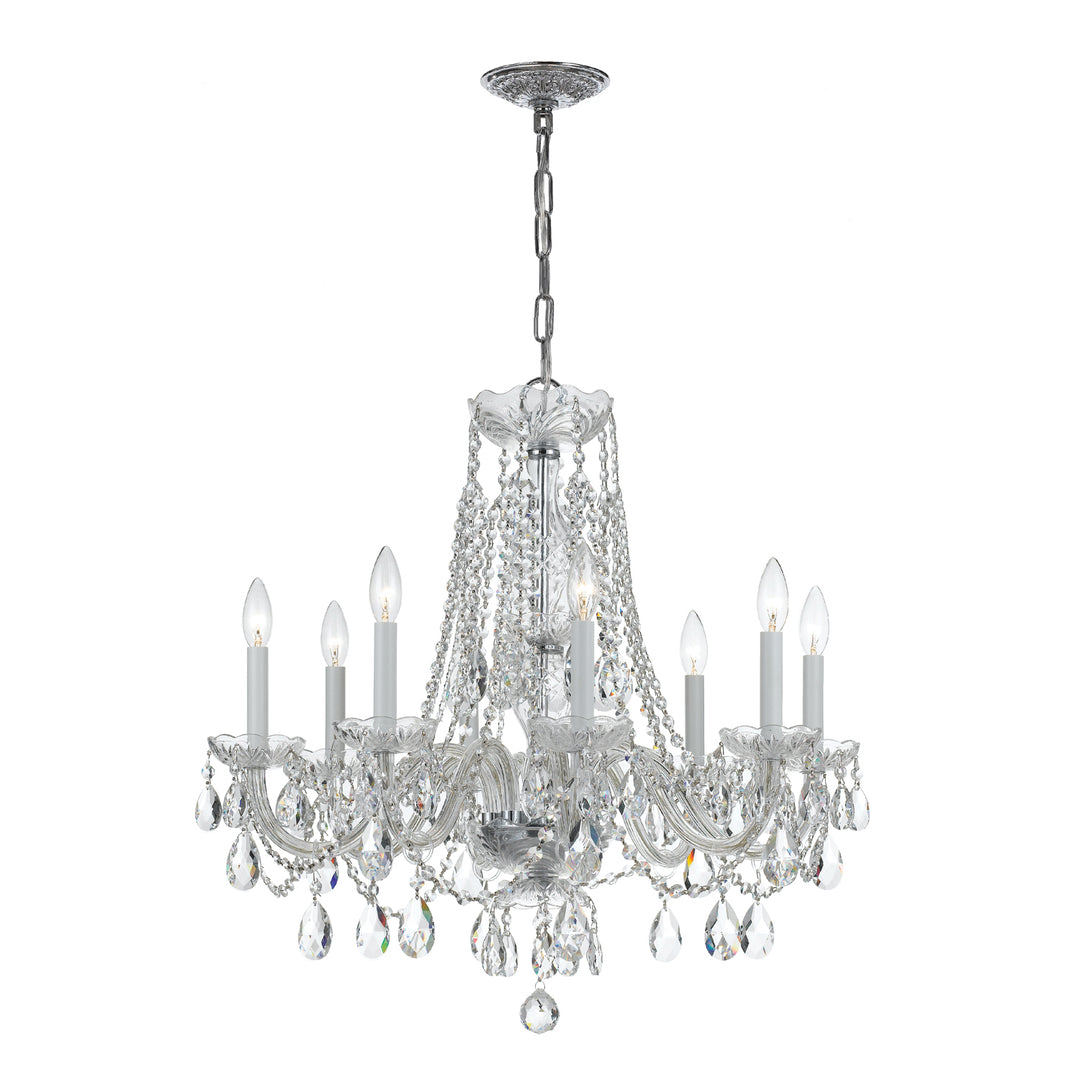 Traditional Crystal 8 Light Hand Cut Crystal Polished Brass Chandelier