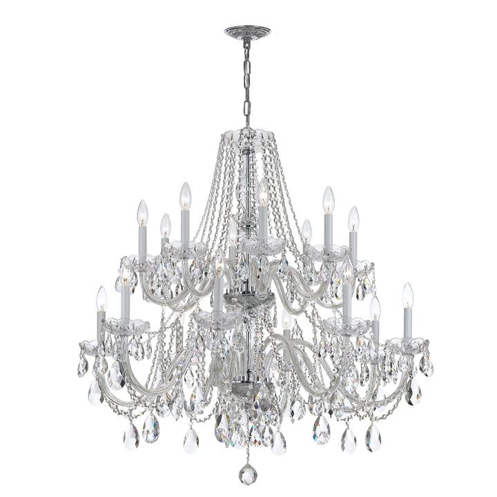 Traditional Crystal 16 Light Hand Cut Crystal Polished Brass Chandelier