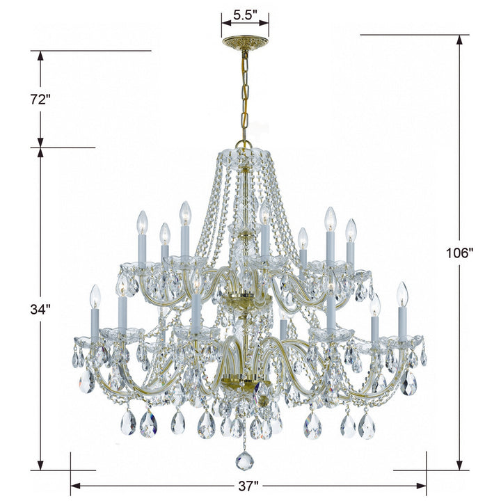 Crystorama Traditional Crystal 16 Light Hand Cut Crystal Polished Brass Chandelier