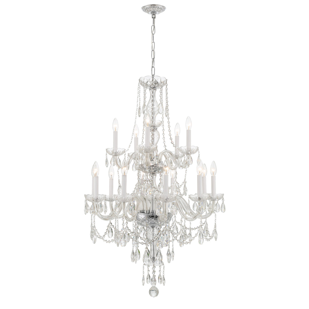 Traditional Crystal 15 Light Hand Cut Crystal Polished Brass Chandelier