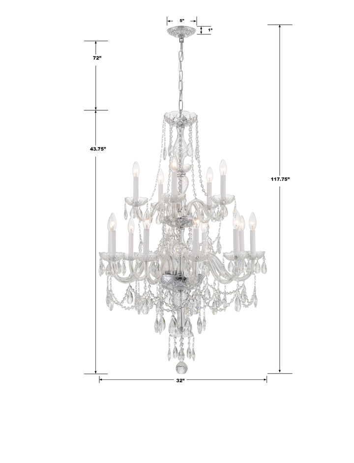 Crystorama Traditional Crystal 15 Light Hand Cut Crystal Polished Brass Chandelier