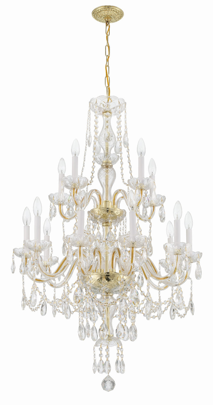 Crystorama Traditional Crystal 15 Light Hand Cut Crystal Polished Brass Chandelier