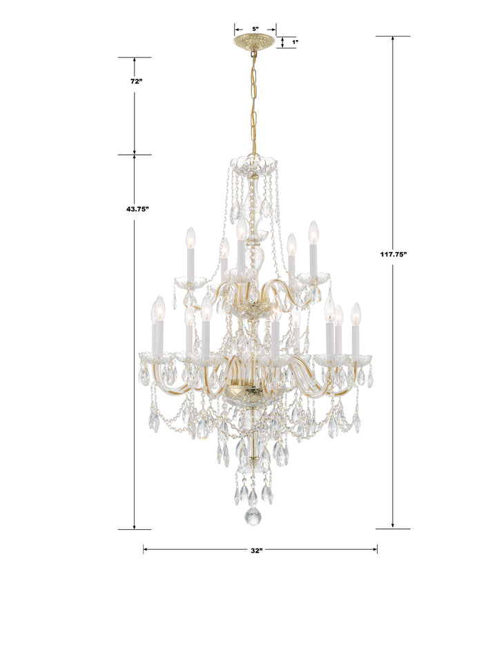 Crystorama Traditional Crystal 15 Light Hand Cut Crystal Polished Brass Chandelier