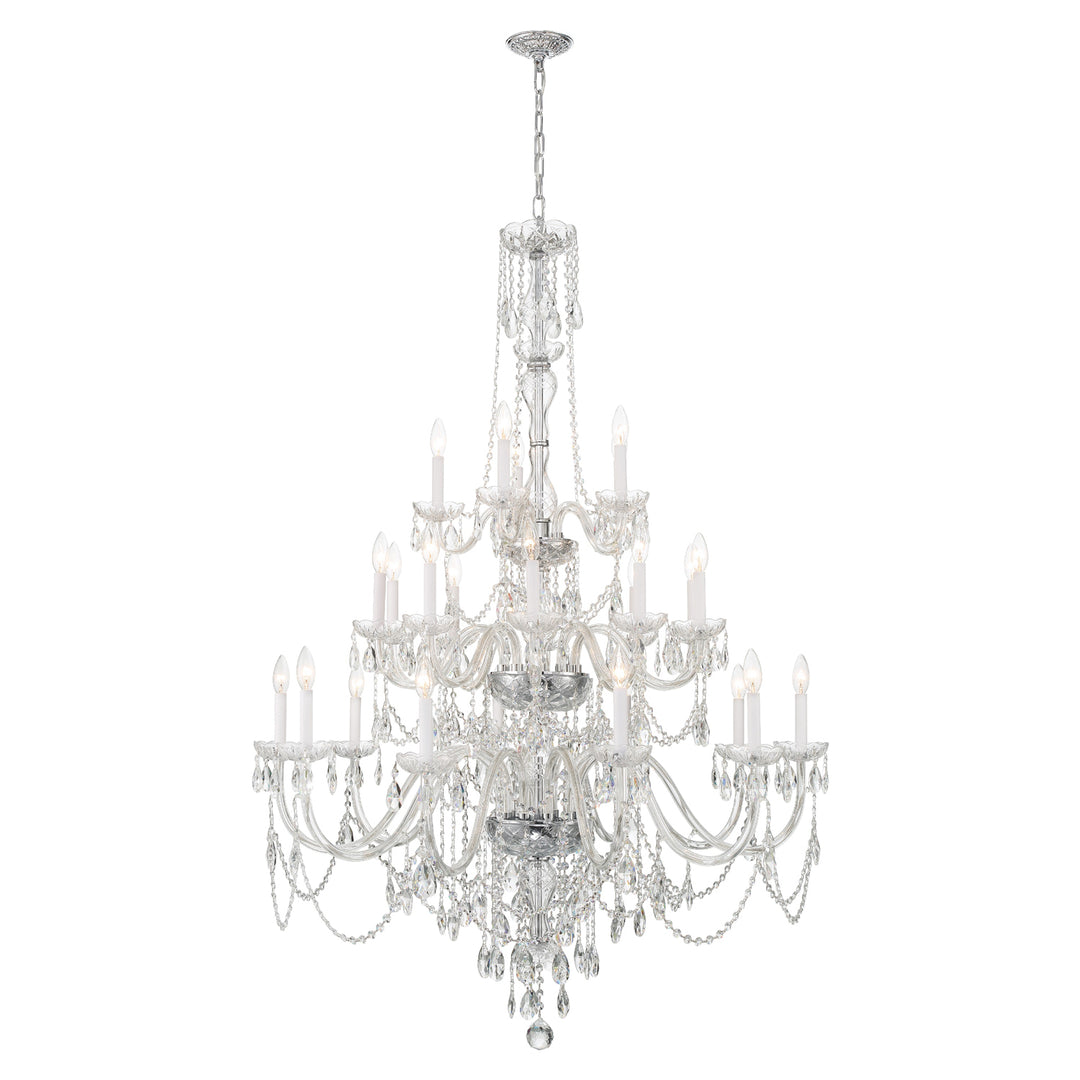 Traditional Crystal 25 Light Hand Cut Crystal Polished Brass Chandelier