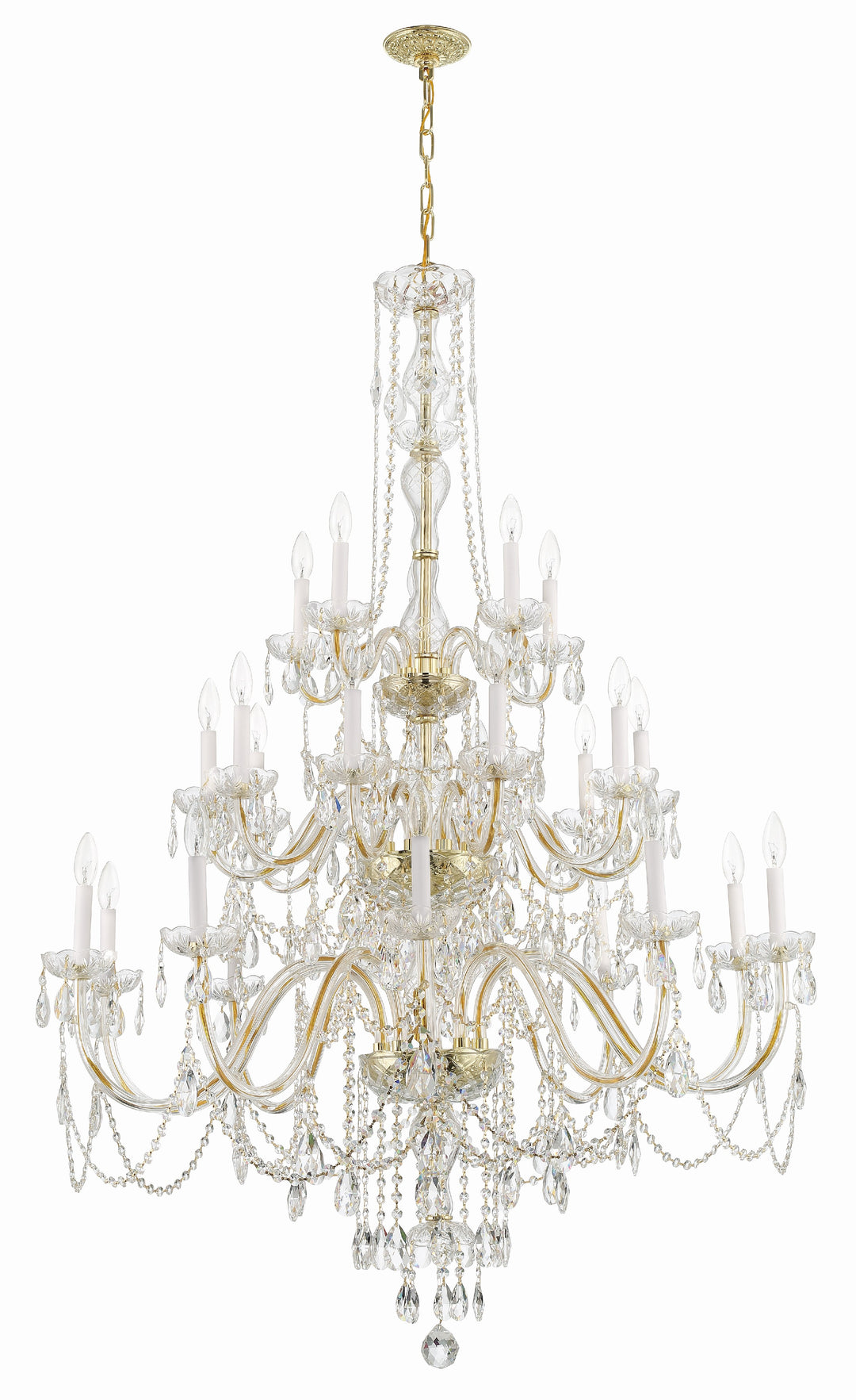 Crystorama Traditional Crystal 25 Light Hand Cut Crystal Polished Brass Chandelier