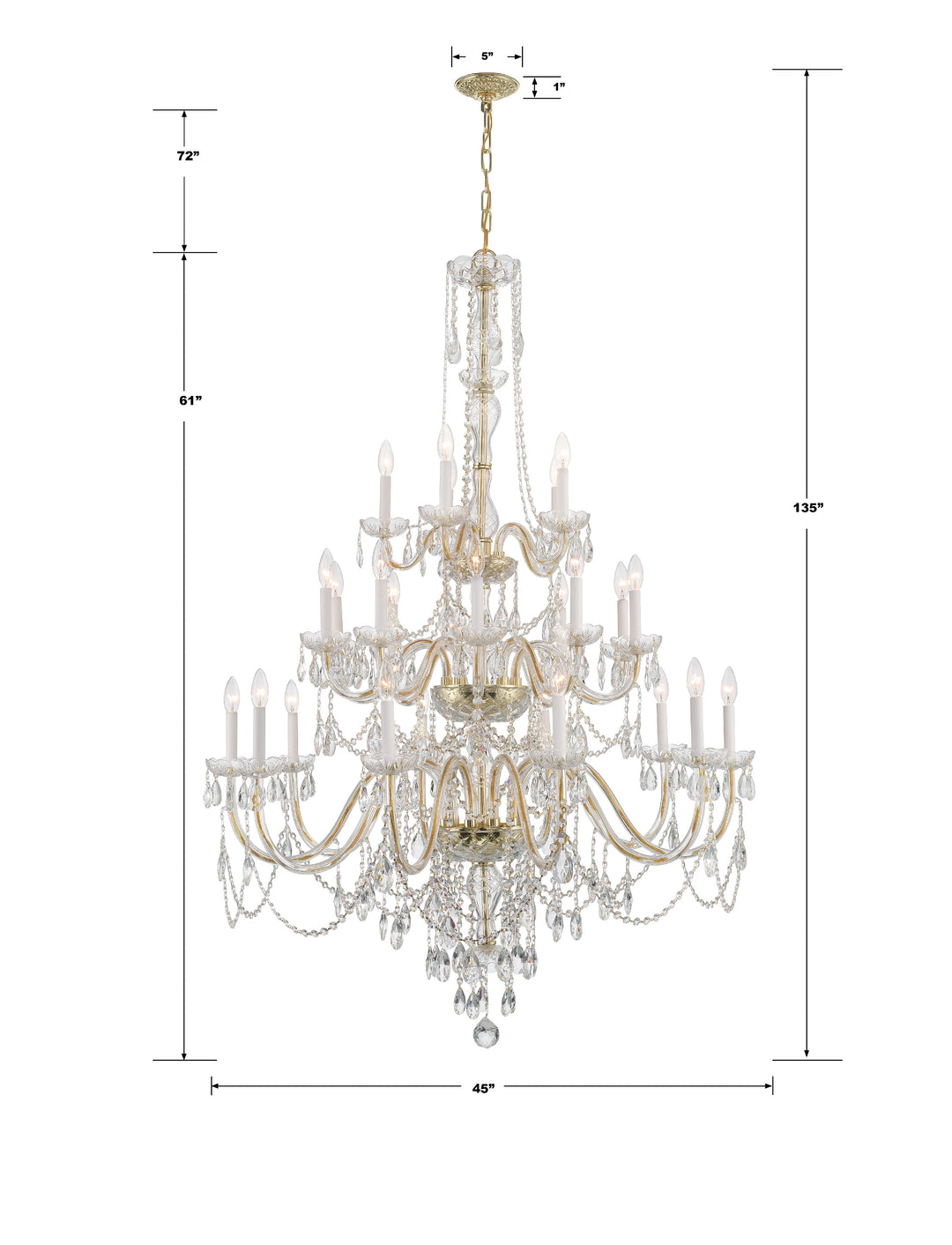 Crystorama Traditional Crystal 25 Light Hand Cut Crystal Polished Brass Chandelier