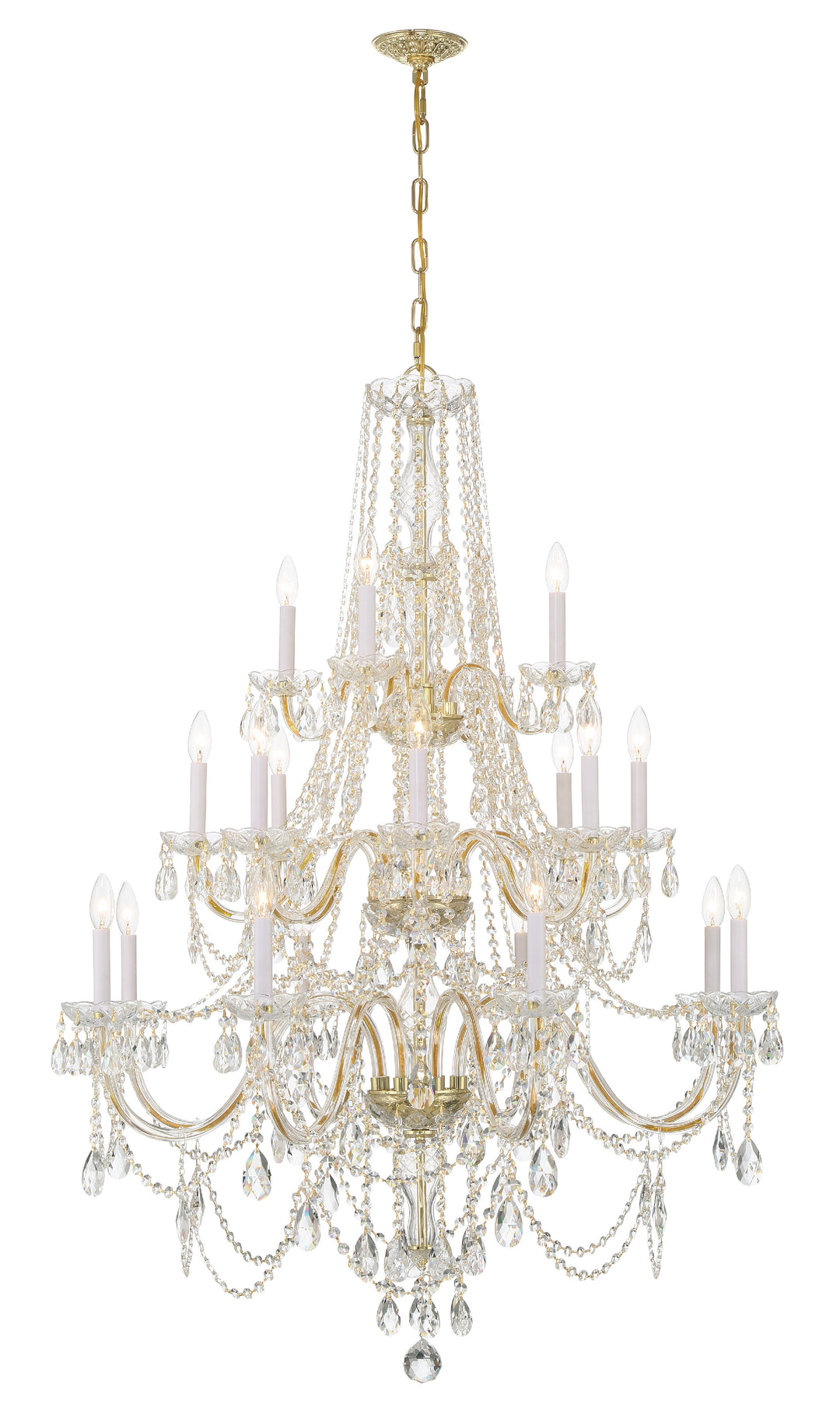 Crystorama Traditional Crystal 20 Light Hand Cut Crystal Polished Brass Chandelier