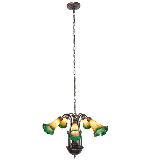 24" Wide Amber/Green Pond Lily Tiffany Pond Lily 7 Lt Chandelier