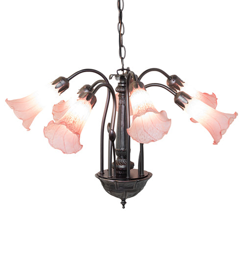 24" Wide Pink Tiffany Pond Lily 7 Lt Chandelier