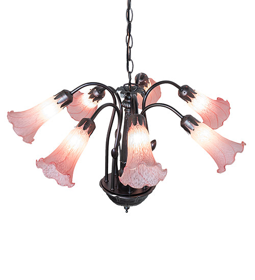 24" Wide Pink Tiffany Pond Lily 7 Lt Chandelier