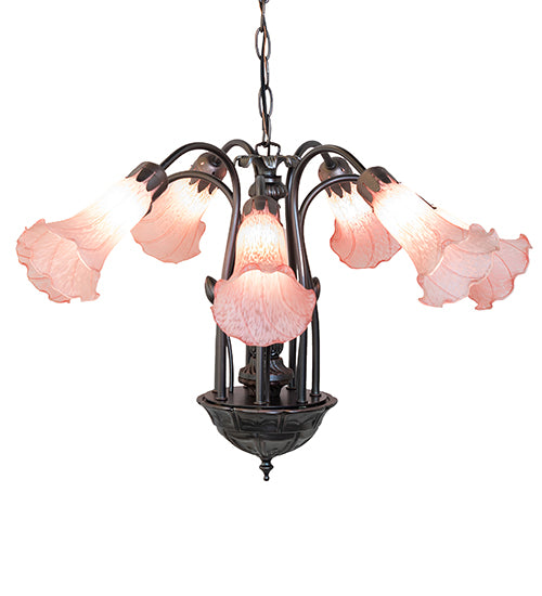 24" Wide Pink Tiffany Pond Lily 7 Lt Chandelier