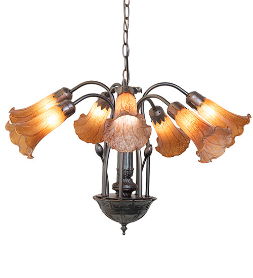 24" Wide Amber Tiffany Pond Lily 7 Lt Chandelier