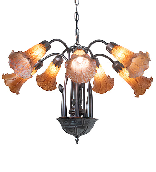 24" Wide Amber Tiffany Pond Lily 7 Lt Chandelier