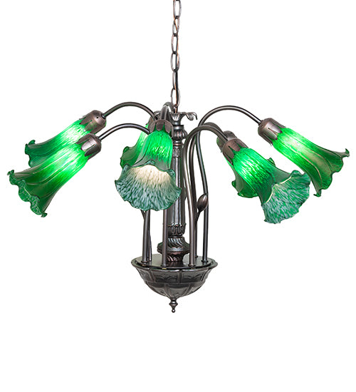 24" Wide Green Tiffany Pond Lily 7 Lt Chandelier