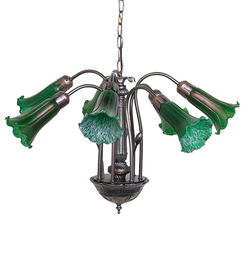 24" Wide Green Tiffany Pond Lily 7 Lt Chandelier