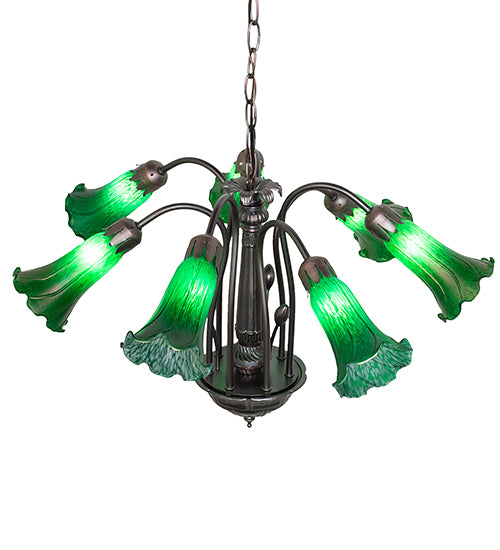 24" Wide Green Tiffany Pond Lily 7 Lt Chandelier