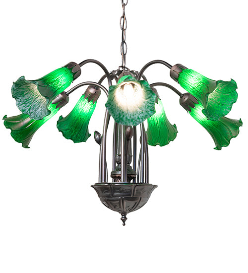 24" Wide Green Tiffany Pond Lily 7 Lt Chandelier